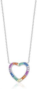 img 4 attached to 💖 Sterling Silver Rainbow Heart Girl's Pendant Necklace with Multi Color Simulated Gemstone Tapered Baguettes