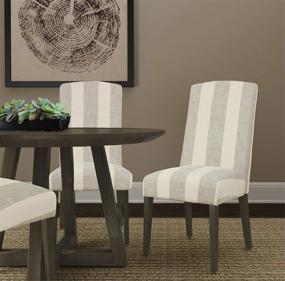 img 1 attached to Набор столовых стульев HomePop Parsons Classic с обивкой из ткани, 2 шт. - изогнутая верхняя часть, дизайн в полоску серого цвета.