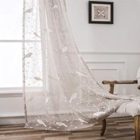 img 4 attached to VOGOL Sheer Curtains 96 Inches Long, Taupe Bird Embroidered Sheer Curtains for Living Room/Bedroom, W60X L96, 2 Pieces, Rod Pocket Design