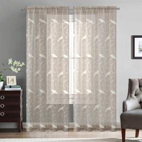 img 3 attached to VOGOL Sheer Curtains 96 Inches Long, Taupe Bird Embroidered Sheer Curtains for Living Room/Bedroom, W60X L96, 2 Pieces, Rod Pocket Design