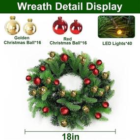 img 1 attached to 🎄 18-Inch Pre-lit Christmas Wreath for Front Door - Realistic Feel with 40 Lights, Timer, 32 Xmas Ball Ornament, Pine Needles - Battery Operated Artificial Wreath - Christmas Decoration for Home Indoor Outdoor