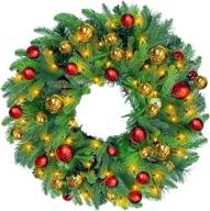 🎄 18-inch pre-lit christmas wreath for front door - realistic feel with 40 lights, timer, 32 xmas ball ornament, pine needles - battery operated artificial wreath - christmas decoration for home indoor outdoor логотип