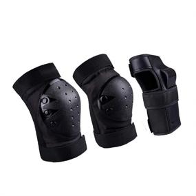 img 4 attached to 🛹 QiSa Adult/Child Knee Pads Elbow Pads Wrist Guards 3 in 1 Protective Gear Set for Skateboarding, Roller Skating, Rollerblading, Snowboarding, Cycling - BLACK, Medium - Enhanced SEO