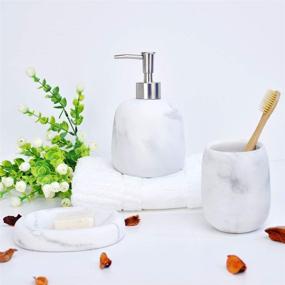 img 3 attached to 🛁 White Marble Bathroom Soap Dispenser and Toothbrush Holder Set - Set of 3