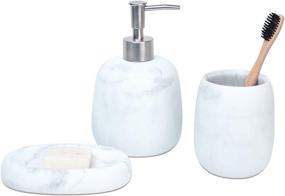 img 4 attached to 🛁 White Marble Bathroom Soap Dispenser and Toothbrush Holder Set - Set of 3