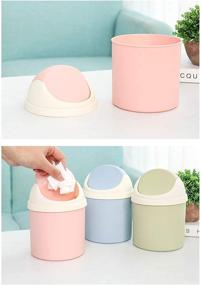 img 1 attached to Stylish Mini Desktop Plastic Waste Garbage Can with Lid - Countertop Trash 🗑️ Bin for Office, Bathroom, Children's Bedroom - Small Trash Can for Table - Round, Pink