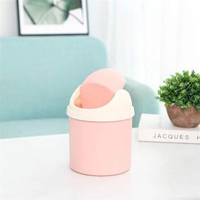 img 2 attached to Stylish Mini Desktop Plastic Waste Garbage Can with Lid - Countertop Trash 🗑️ Bin for Office, Bathroom, Children's Bedroom - Small Trash Can for Table - Round, Pink