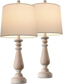 img 3 attached to 🏺 PORTRES 24.5'' Mid Century Table Lamp Set of 2 - Farmhouse Linen Bedside Lamps for Living Room, Bedroom, Kids Room, Dorm, and Office - Rustic Resin Lamps for End Table and Nightstand