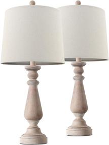 img 2 attached to 🏺 PORTRES 24.5'' Mid Century Table Lamp Set of 2 - Farmhouse Linen Bedside Lamps for Living Room, Bedroom, Kids Room, Dorm, and Office - Rustic Resin Lamps for End Table and Nightstand