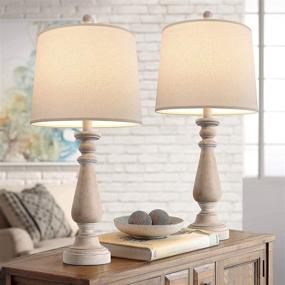 img 4 attached to 🏺 PORTRES 24.5'' Mid Century Table Lamp Set of 2 - Farmhouse Linen Bedside Lamps for Living Room, Bedroom, Kids Room, Dorm, and Office - Rustic Resin Lamps for End Table and Nightstand