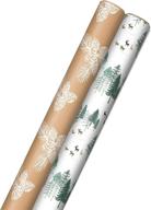 🎁 hallmark kraft recyclable christmas wrapping paper (2 rolls: 150 sq. ft.) green trees on white, white pine cones on brown kraft for holidays, hanukkah, winter solstice, weddings - eco-friendly option logo