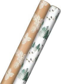 img 4 attached to 🎁 Hallmark Kraft Recyclable Christmas Wrapping Paper (2 Rolls: 150 Sq. Ft.) Green Trees on White, White Pine Cones on Brown Kraft for Holidays, Hanukkah, Winter Solstice, Weddings - Eco-friendly Option