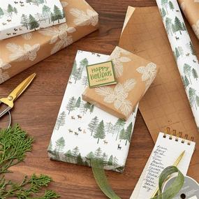 img 3 attached to 🎁 Hallmark Kraft Recyclable Christmas Wrapping Paper (2 Rolls: 150 Sq. Ft.) Green Trees on White, White Pine Cones on Brown Kraft for Holidays, Hanukkah, Winter Solstice, Weddings - Eco-friendly Option