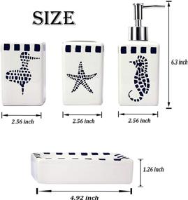 img 3 attached to 🐠 LUEUR Decorative Ceramic Bathroom Countertop Accessories Set - Seahorse Printed - All-in-One 4-Piece Bundle: Soap Dispenser, Toothbrush Stand, Rinsing Cup, Soap Dish