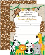 🐘 jungle safari baby shower invitations - 20 fill-in invitations with envelopes, boy or neutral baby shower party, safari animal theme - monkey, lion, elephant, giraffe logo
