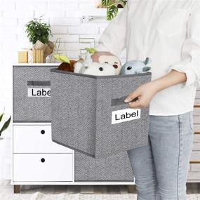 img 1 attached to 📦 13x13 Cube Storage Bins - Foldable Fabric Closet Organizers with Labels and Durable Handles for Shelf, Nursery, and Office - Set of 6 in Grey