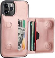 kihuwey iphone 12 pro max wallet case - чехол-бумажник из розового золота из натуральной кожи с держателем для кредитных карт и подставкой логотип