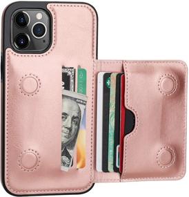 img 4 attached to KIHUWEY iPhone 12 Pro Max Wallet Case - Rose Gold Leather Credit Card Holder & Kickstand Cover