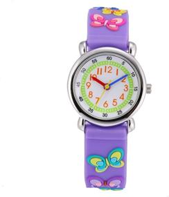 img 4 attached to Jewtme Children's 3D Cartoon Butterfly Silicone Wrist Watches - Time Teachers for Kids Ages 3-10, Ideal for Boys and Girls