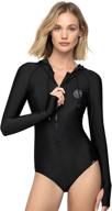 👙 axesea women's long sleeve rash guard hooded one piece swimsuit: sun protection with front zipper & stylish prints logo