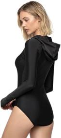 img 3 attached to 👙 AXESEA Women's Long Sleeve Rash Guard Hooded One Piece Swimsuit: Sun Protection with Front Zipper & Stylish Prints