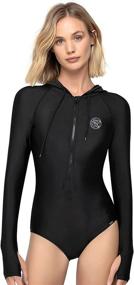 img 2 attached to 👙 AXESEA Women's Long Sleeve Rash Guard Hooded One Piece Swimsuit: Sun Protection with Front Zipper & Stylish Prints