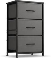 🔲 fezibo 3 drawer fabric dresser storage tower: steel frame, wood top, easy pull handle - dark grey logo