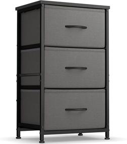 img 4 attached to 🔲 FEZIBO 3 Drawer Fabric Dresser Storage Tower: Steel Frame, Wood Top, Easy Pull Handle - Dark Grey