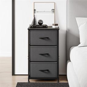 img 2 attached to 🔲 FEZIBO 3 Drawer Fabric Dresser Storage Tower: Steel Frame, Wood Top, Easy Pull Handle - Dark Grey