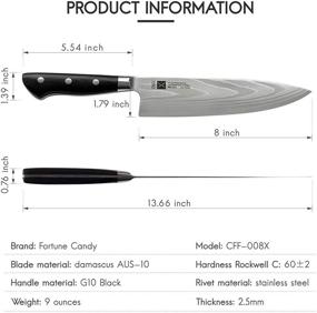img 3 attached to ⚔️ Нож поварской Fortune Candy 8 дюймов: премиумный дамасский японский нержавеющий сталь AUS-10 - полновес, классическая ручка