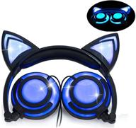olyre cat ear headphones lx-r107 - usb chargeable foldable led light earphones for kids teens adults, compatible with ipad, tablet, computer, mobile phone (black & blue) logo
