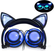 наушники olyre cat ear lx-r107 - складные наушники с led-подсветкой на usb для детей, подростков и взрослых, совместимые с ipad, планшетом, компьютером, мобильным телефоном (черно-синие) логотип