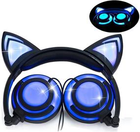 img 4 attached to Olyre Cat Ear Headphones LX-R107 - USB Chargeable Foldable LED Light Earphones for Kids Teens Adults, Compatible with Ipad, Tablet, Computer, Mobile Phone (Black & Blue)