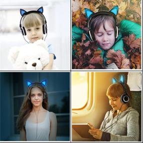 img 2 attached to Olyre Cat Ear Headphones LX-R107 - USB Chargeable Foldable LED Light Earphones for Kids Teens Adults, Compatible with Ipad, Tablet, Computer, Mobile Phone (Black & Blue)