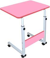 pink height adjustable sofa side table with wheels for small spaces, overbed bedside table for home office, student study writing desk, laptop desk tv table for living room and bedrooms logo