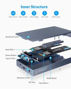 img 2 attached to 🔥 High-Speed Dual-Bay NVMe Enclosure: ORICO External HDD Enclosure with USB3.1 Gen2 10Gbps, M.2 Type-C SSD Docking Station for PCIe M-Key B&amp;M Key 2230/2242/2260/2280 SSD - Up to 4TB (M2P2J-Update)