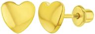 stunning gold plated little plain heart safety screw back earrings for infants, toddlers, and little girls - exquisite small studs for kids - versatile jewelry for casual or formal occasion logo