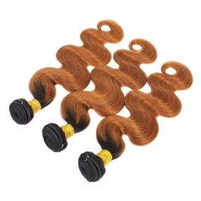 img 2 attached to 🌟 Feelgrace Ombre Brown Brazilian Body Wave Human Hair Bundles with Closure - Premium Brazilian Virgin and Remy Hair, Free Part Swiss Lace Closure Included - 16 18 20 Bundles with 14" Closure