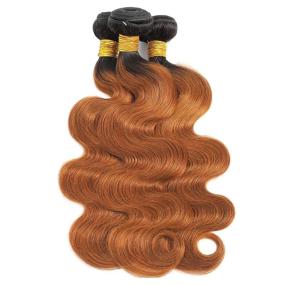 img 3 attached to 🌟 Feelgrace Ombre Brown Brazilian Body Wave Human Hair Bundles with Closure - Premium Brazilian Virgin and Remy Hair, Free Part Swiss Lace Closure Included - 16 18 20 Bundles with 14" Closure