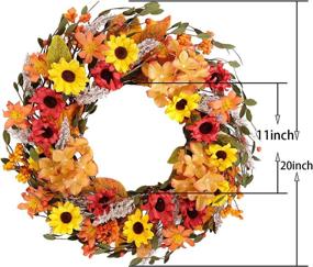 img 3 attached to 🍂 Bright Fall Wreath: Silk Hydrangea Flower & Sunflower Wreath with Colorful Leaves - Perfect for Front Door, Autumn Farmhouse Home or Office Party Wall Decor