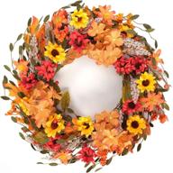 🍂 bright fall wreath: silk hydrangea flower & sunflower wreath with colorful leaves - perfect for front door, autumn farmhouse home or office party wall decor логотип