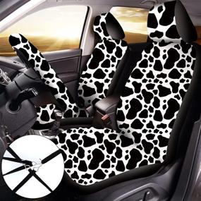 img 2 attached to 🐄 Cow Print Car Accessories Set: Ultimate Decorations for Your Vehicle - Steering Wheel Cover, Seat Covers, Coasters, Keyring, and More!