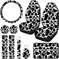 🐄 cow print car accessories set: ultimate decorations for your vehicle - steering wheel cover, seat covers, coasters, keyring, and more! logo