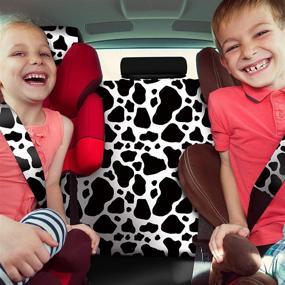 img 1 attached to 🐄 Cow Print Car Accessories Set: Ultimate Decorations for Your Vehicle - Steering Wheel Cover, Seat Covers, Coasters, Keyring, and More!