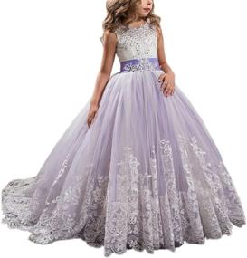 img 1 attached to Kids Puffy Tulle Ball Gown - Princess Lilac Long Girls' Pageant Dresses for Prom