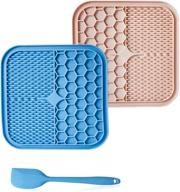 2 pc dog lick mat set - pet fun slow feeder alternative, iq treat mat - large size dog lick mat - calming mat for anxious dogs and cats - bathing, grooming, training - bpa-free, blue and pink logo