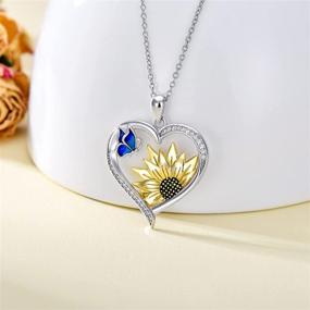 img 3 attached to 🌻 Sterling Silver Sunflower Teardrop Necklace with Blue Butterfly: Perfect Jewelry for Women and Teen Girls