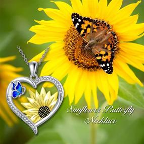 img 1 attached to 🌻 Sterling Silver Sunflower Teardrop Necklace with Blue Butterfly: Perfect Jewelry for Women and Teen Girls