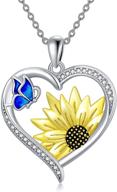 🌻 sterling silver sunflower teardrop necklace with blue butterfly: perfect jewelry for women and teen girls logo