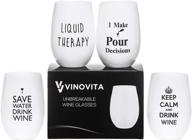 🍷 unbreakable vinovita funny wine glasses - set of 4, 100% tritan plastic, stemless & durable for indoor/outdoor parties & beach (16oz) логотип